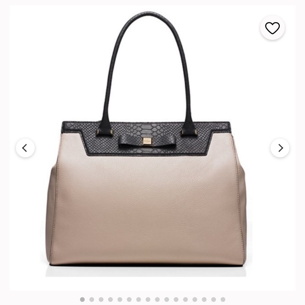 Kate Spade Large Bag Two-Tone Pebbled Leather structured Large Purse Tan Black